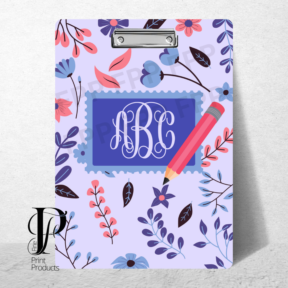 Purple Floral Leaf Monogram Custom Clipboard